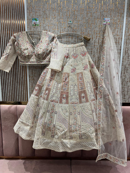 Attractive off white beige crop top Lehenga