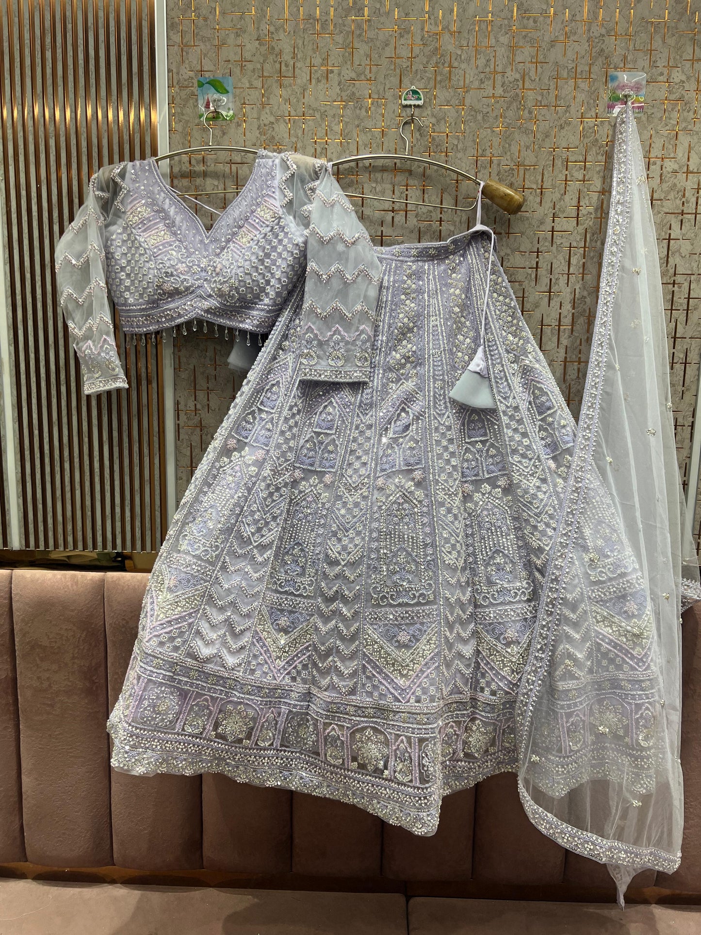 Majestic White crop top Lehenga