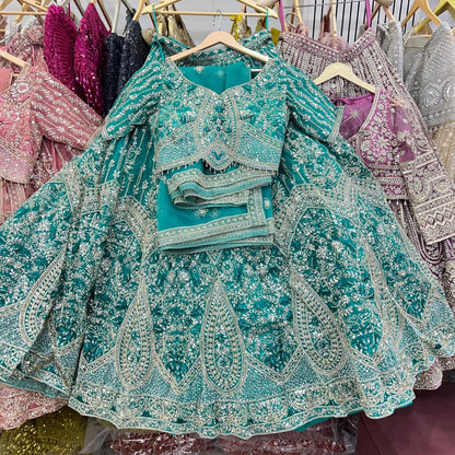 Designer green crop top Lehenga