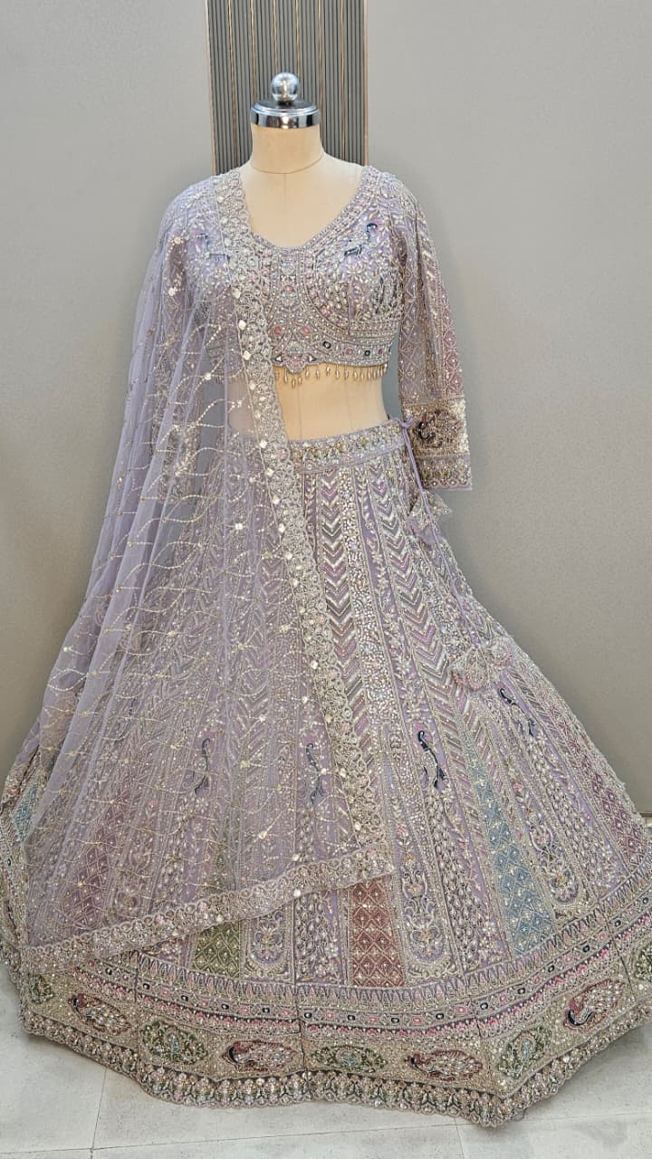 Something different baby pink peacock crop top Lehenga - Shopping World