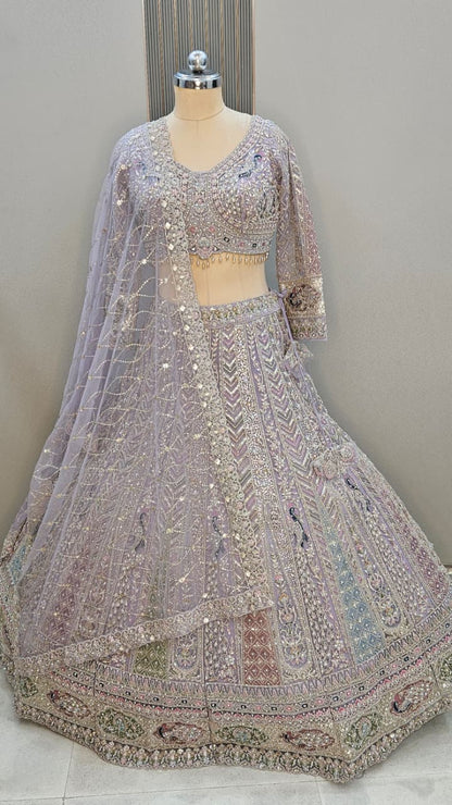 Something different baby pink peacock crop top Lehenga - Shopping World