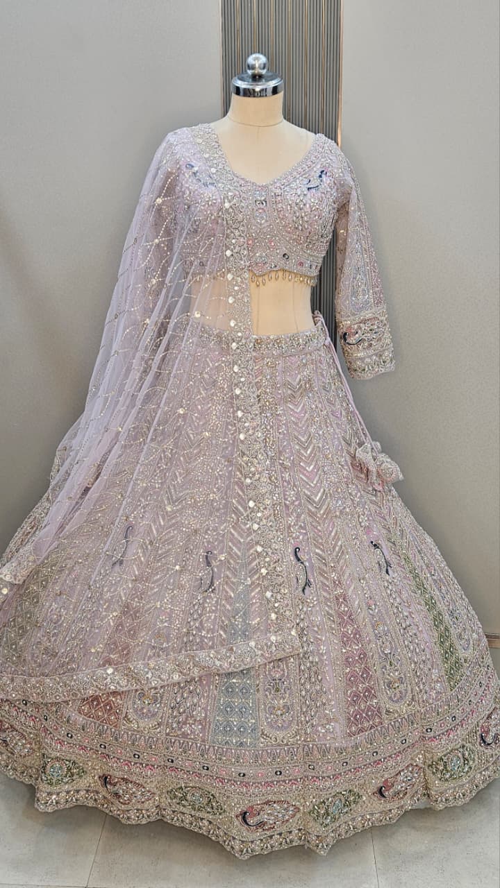 Something different baby pink peacock crop top Lehenga - Shopping World