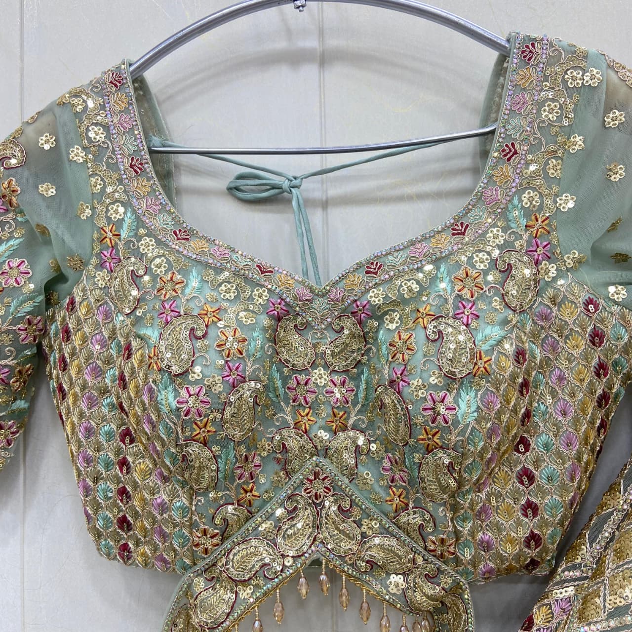 Fabulous pista green crop top Lehenga