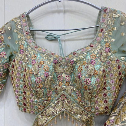 Fabulous pista green crop top Lehenga