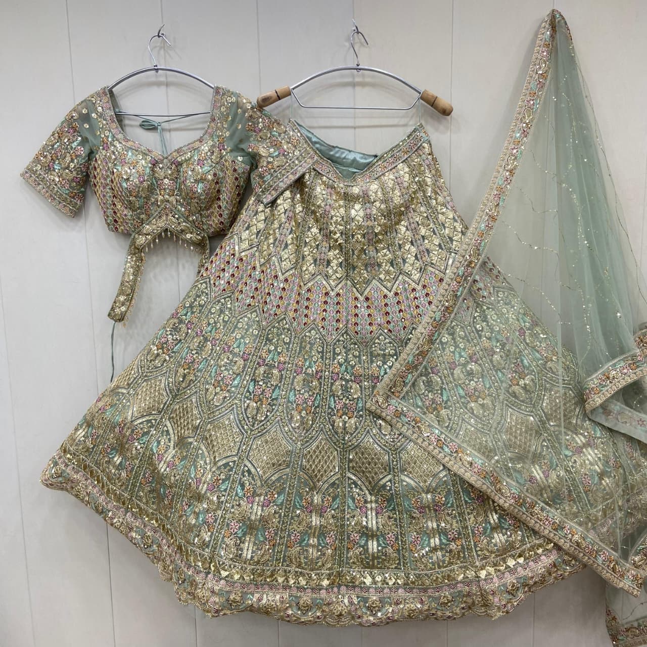 Fabulous pista green crop top Lehenga