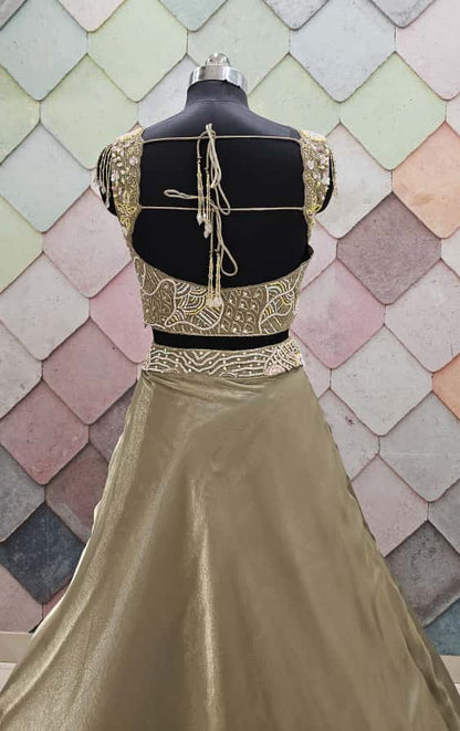 Majestic Brown organza crop top Lehenga