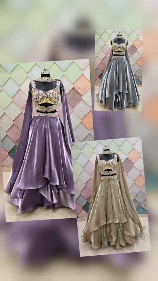 Majestic Brown organza crop top Lehenga