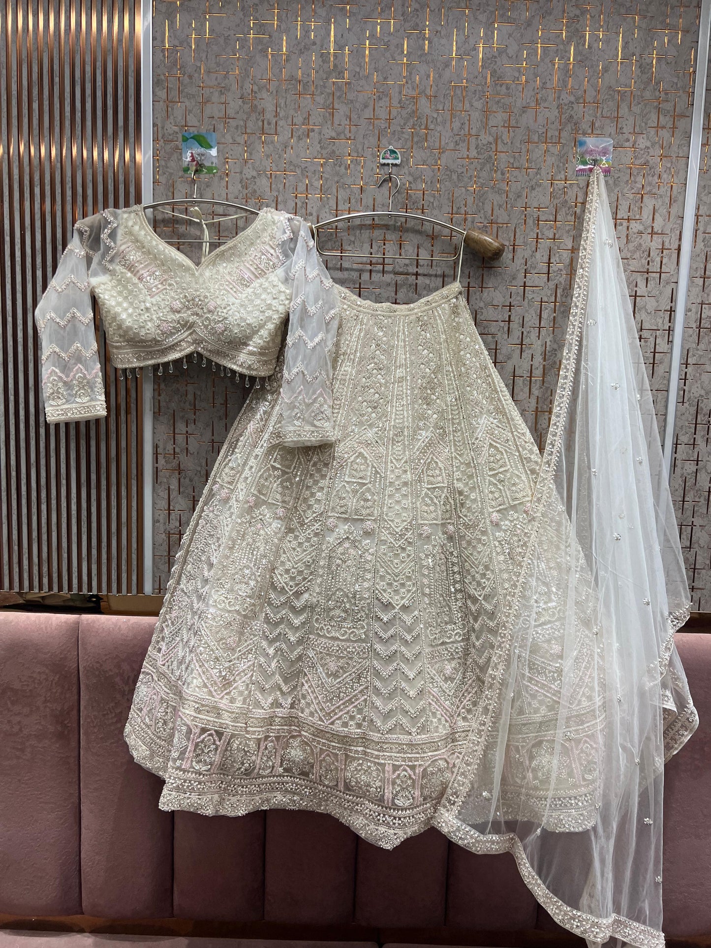 Majestic White crop top Lehenga