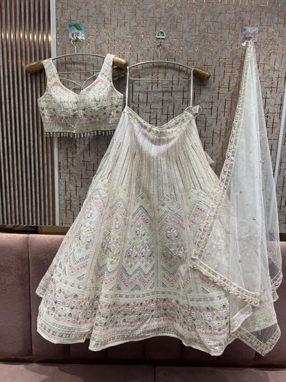 Eye catching white crop top Lehenga