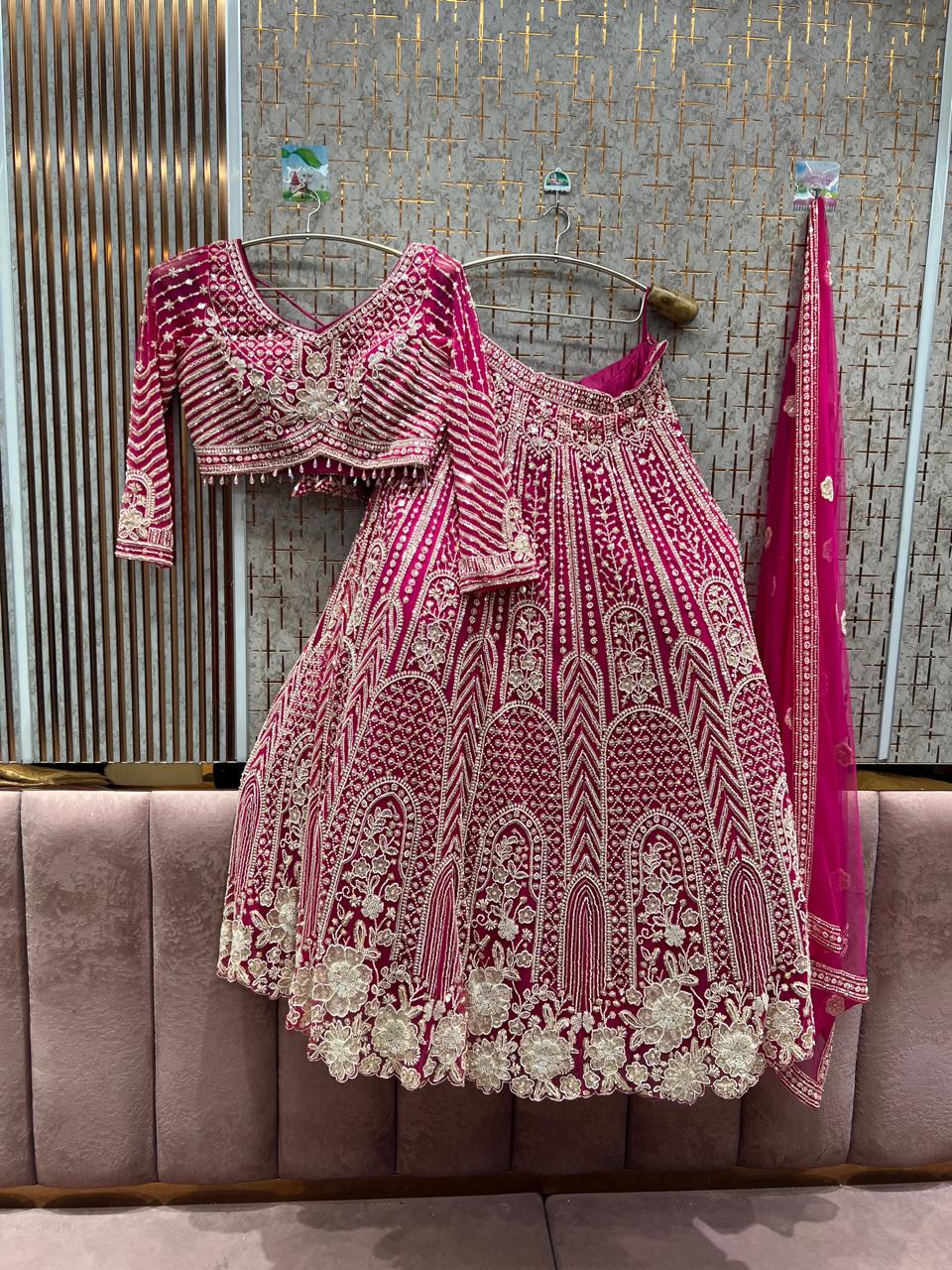 Elegant Sky blue crop top Lehenga