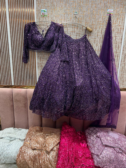 Fantastic purple on purple monotone crop top Lehenga