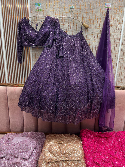 Fantastic purple on purple monotone crop top Lehenga