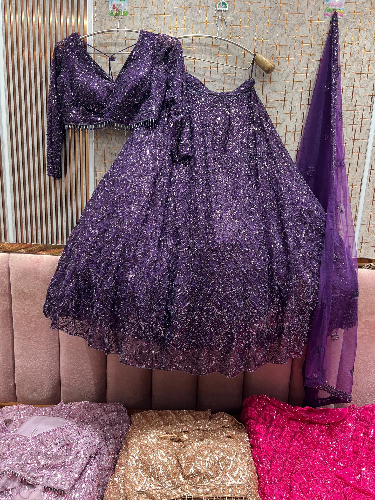 Fantastic purple on purple monotone crop top Lehenga