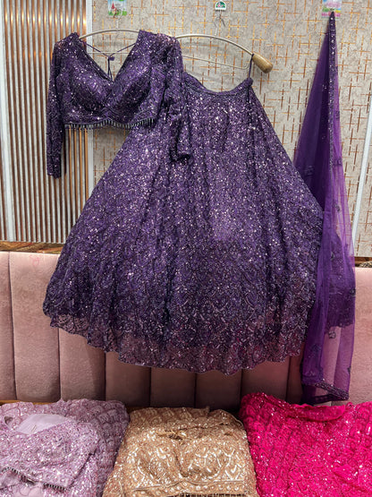 Fantastic purple on purple monotone crop top Lehenga