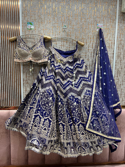 Glamorous purple banarasi crop top Lehenga