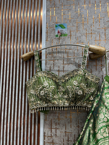 Fabulous green banarasi crop top Lehenga