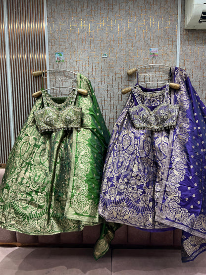Fabulous green banarasi crop top Lehenga