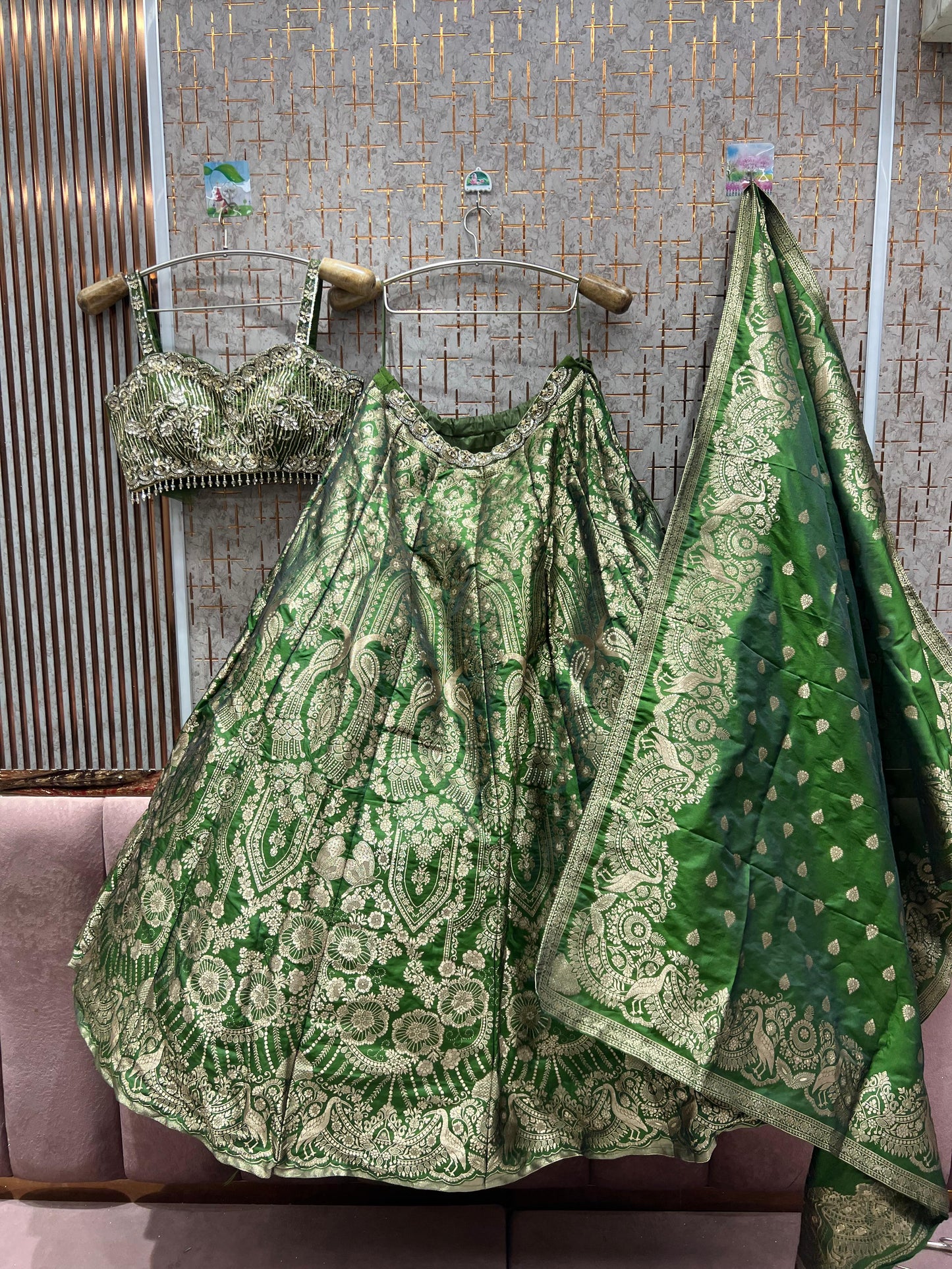 Fabulous green banarasi crop top Lehenga