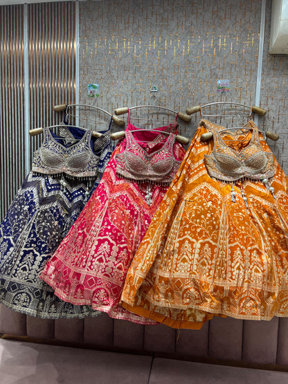 Glamorous purple banarasi crop top Lehenga