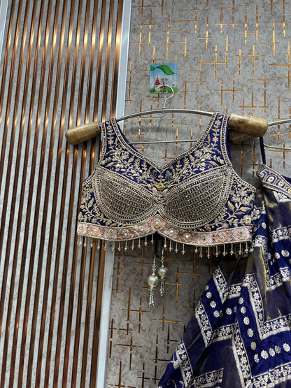 Glamorous purple banarasi crop top Lehenga