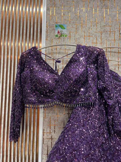 Fantastic purple on purple monotone crop top Lehenga