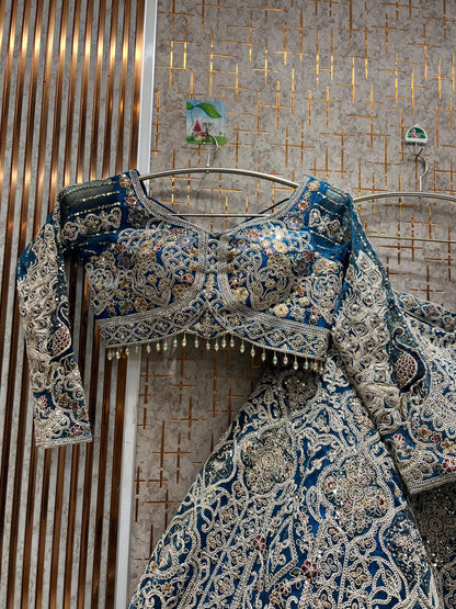 Gorgeous Sky blue peacock crop top Lehenga