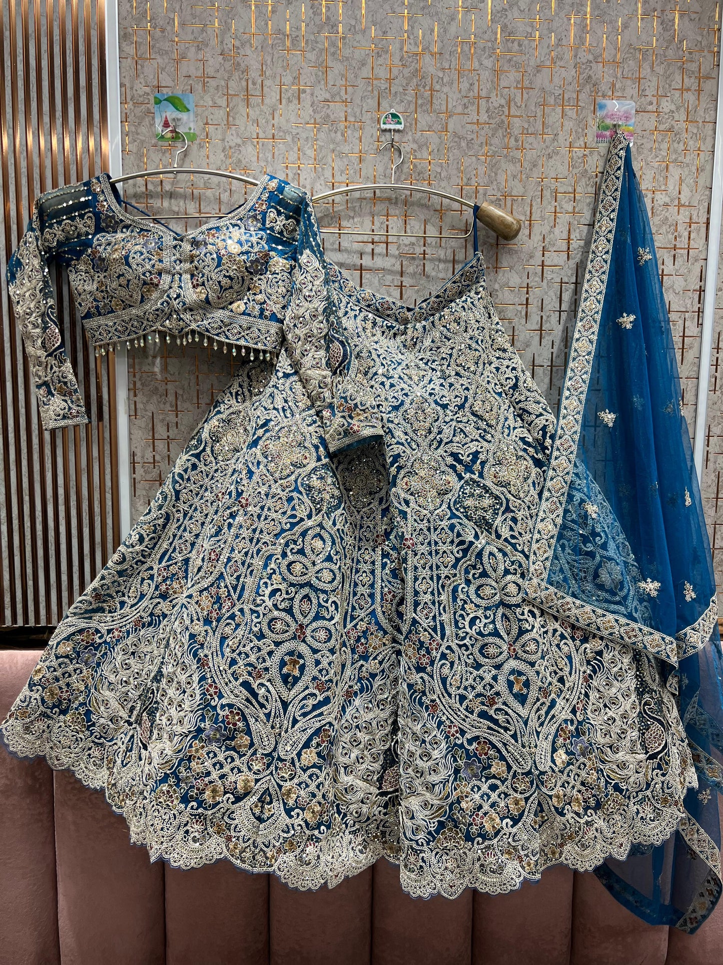 Gorgeous Sky blue peacock crop top Lehenga