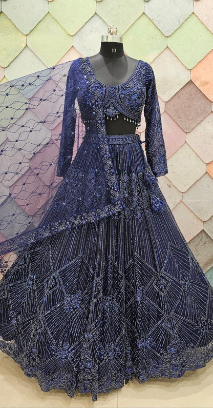 Good looking Cherry red on red monotone crop top Lehenga