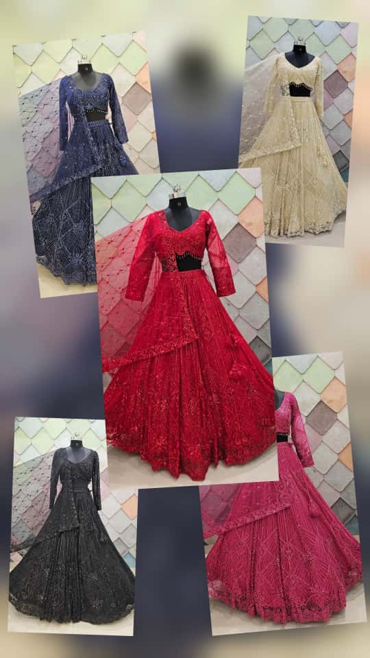 Good looking Cherry red on red monotone crop top Lehenga