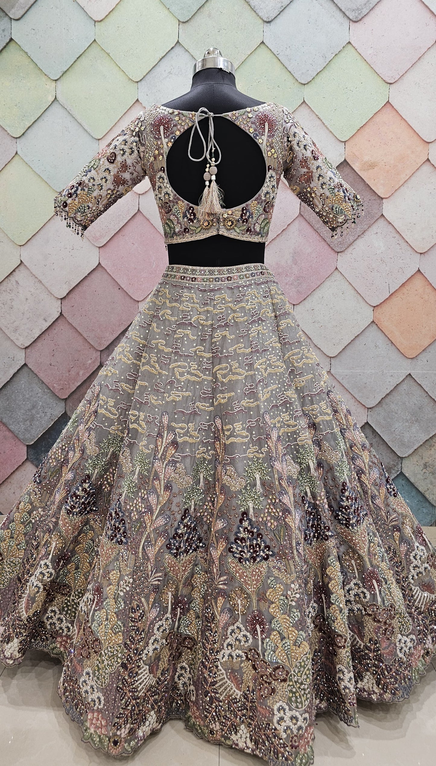 Something grey silver Organza crop top Lehenga