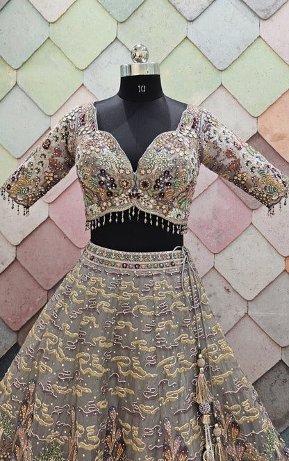 Something grey silver Organza crop top Lehenga