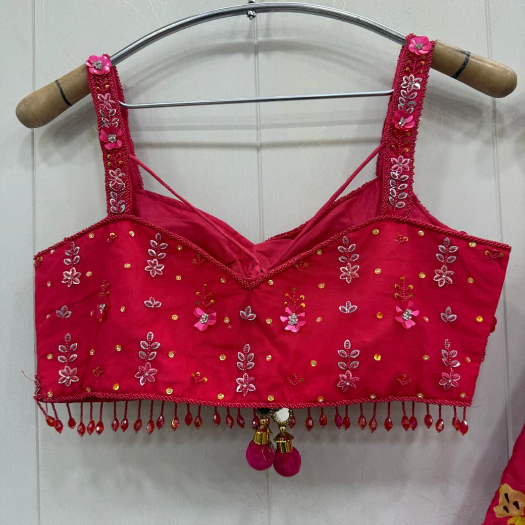 Pretty red Flower print crop top Lehenga