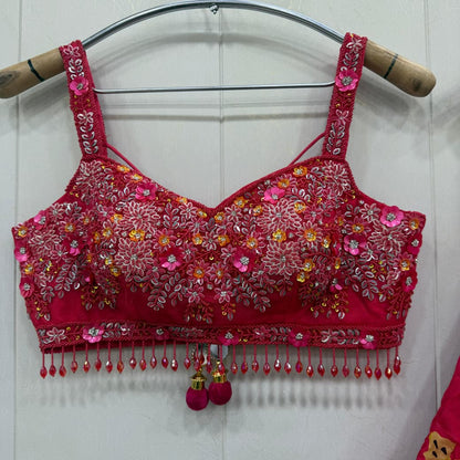 Pretty red Flower print crop top Lehenga