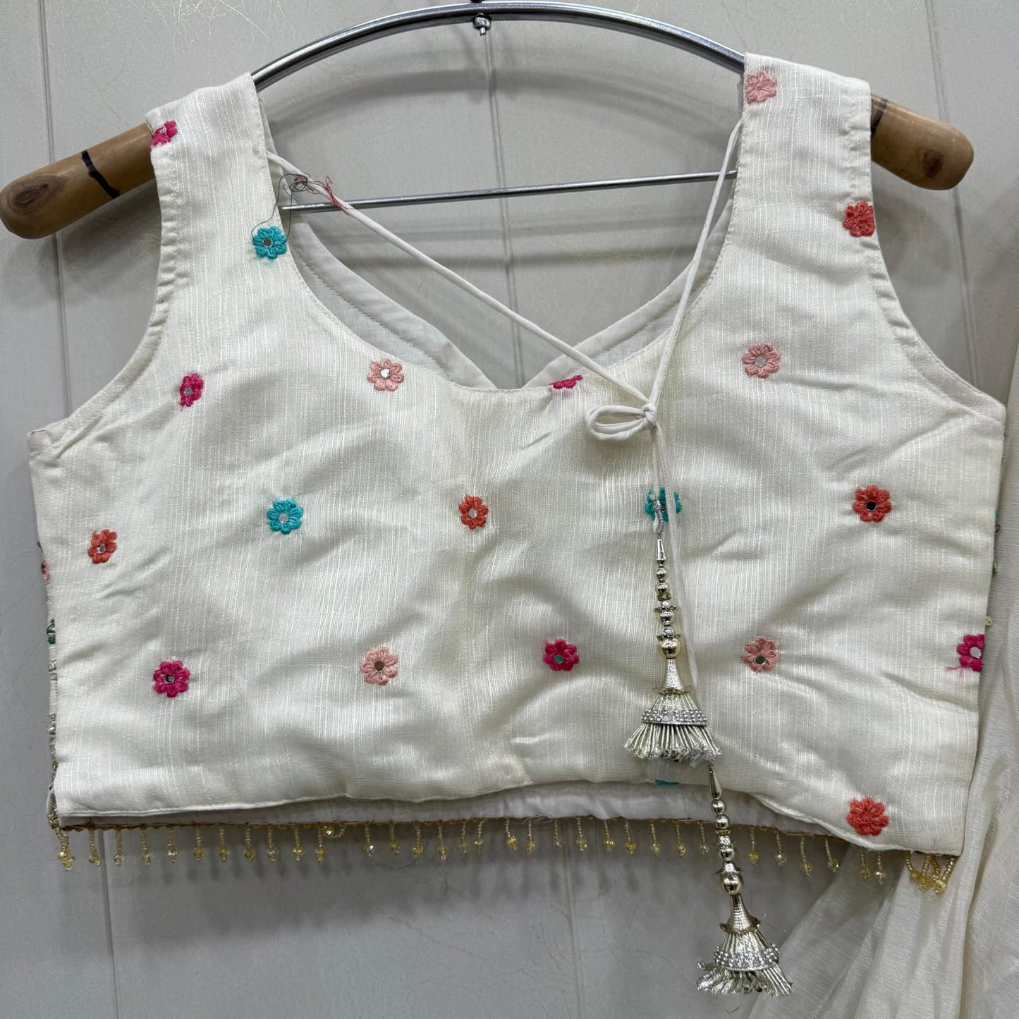 Beautiful white Flower print crop top Lehenga