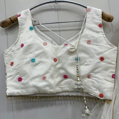 Beautiful white Flower print crop top Lehenga