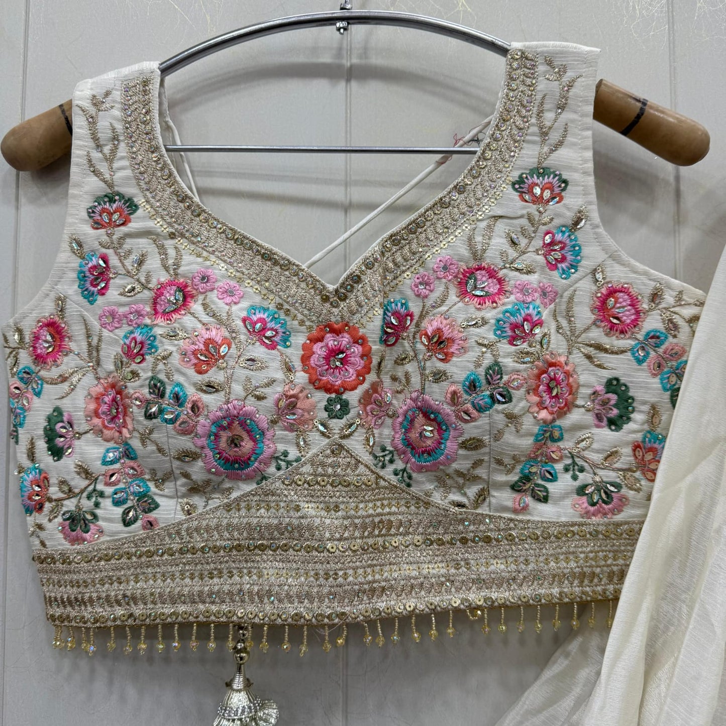 Beautiful white Flower print crop top Lehenga