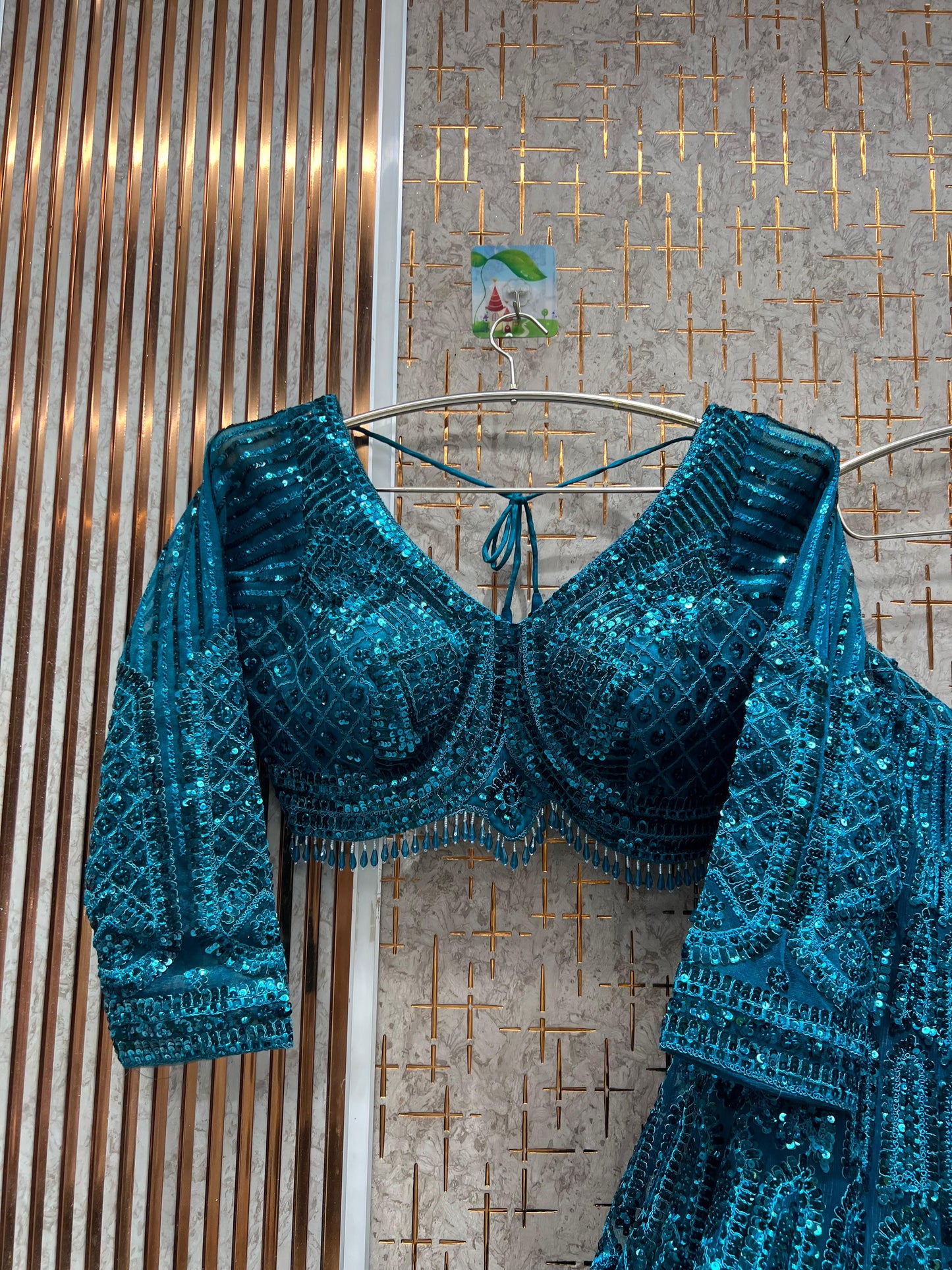 Pretty Navy Blue on Blue monotone crop top Lehenga