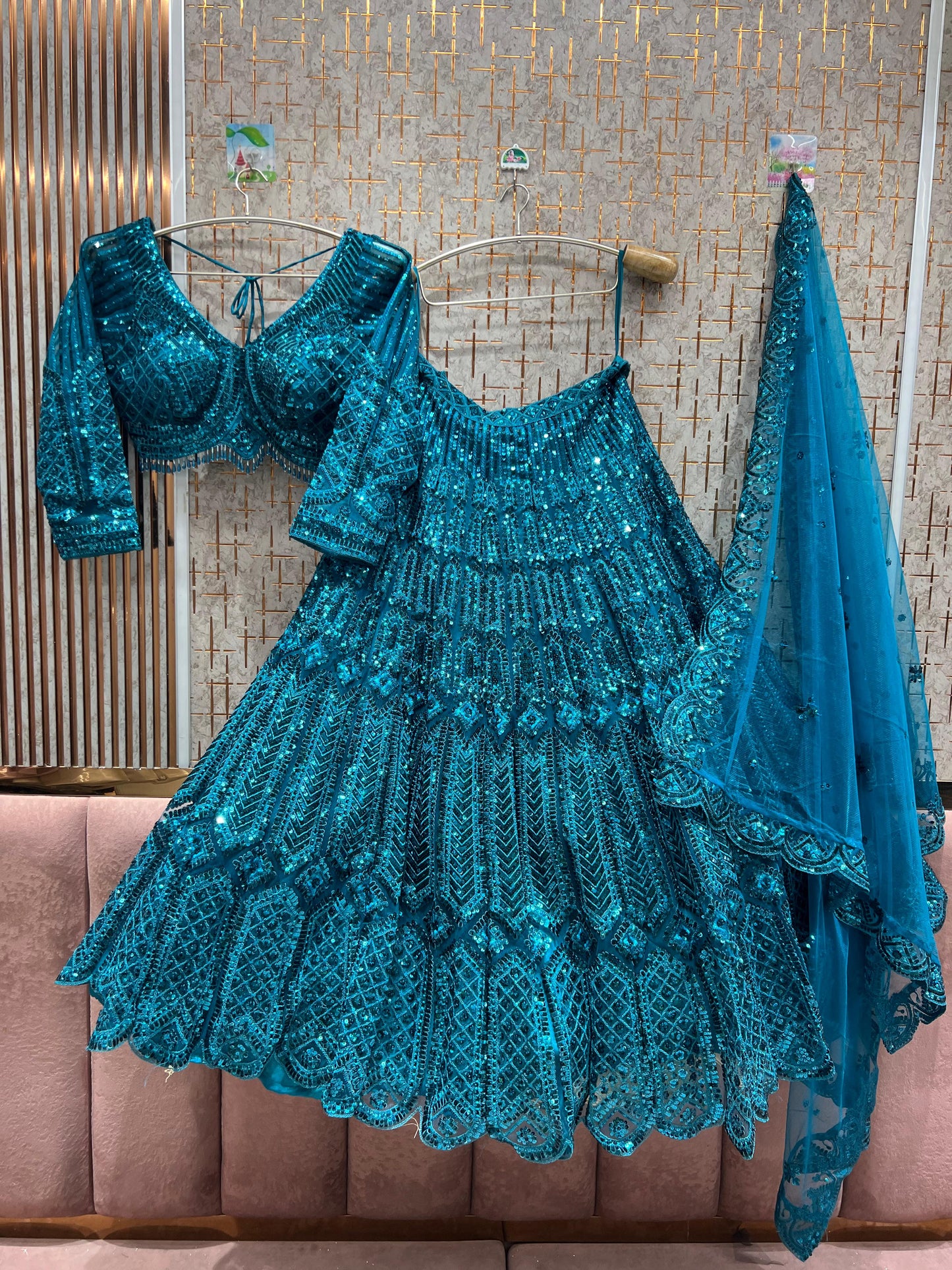 Pretty Navy Blue on Blue monotone crop top Lehenga