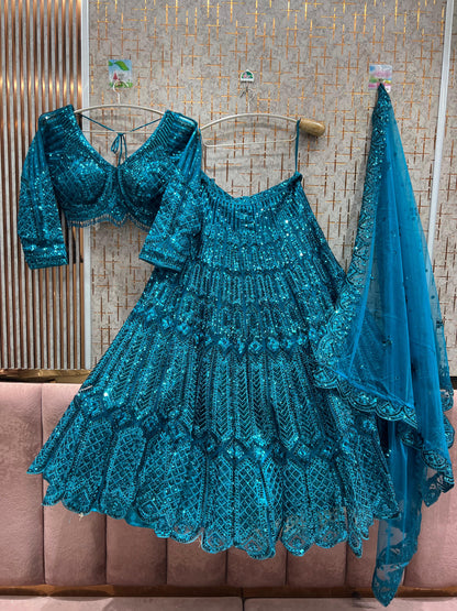 Pretty Navy Blue on Blue monotone crop top Lehenga