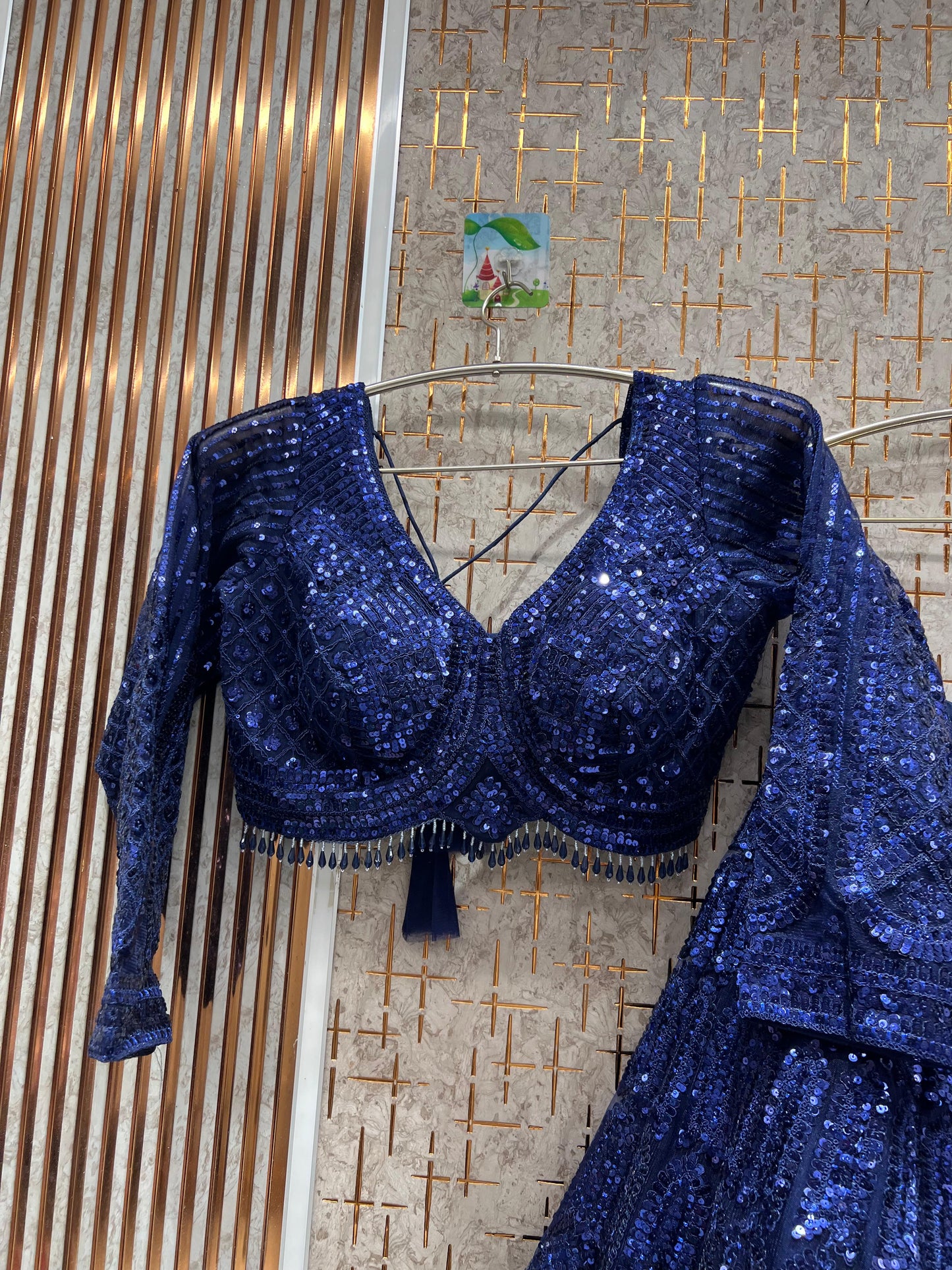 Pretty Navy Blue on Blue monotone crop top Lehenga