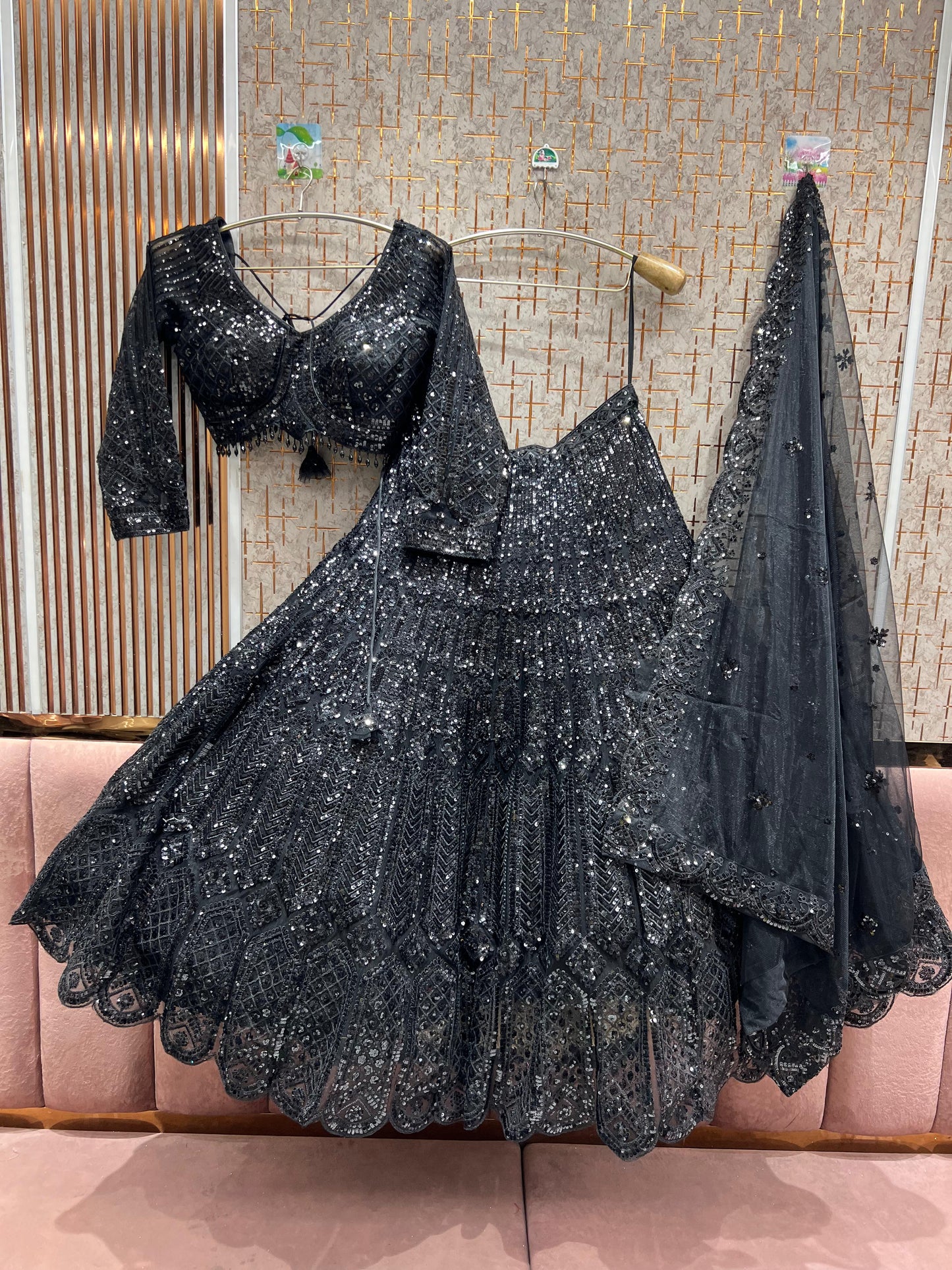 Pretty Navy Blue on Blue monotone crop top Lehenga