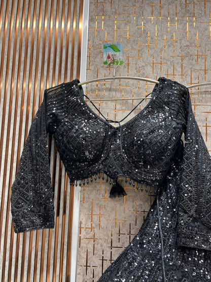 Pretty Navy Blue on Blue monotone crop top Lehenga