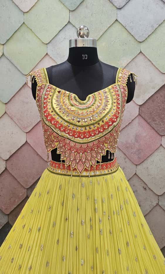 Khokee girlish yellow crop top Lehenga