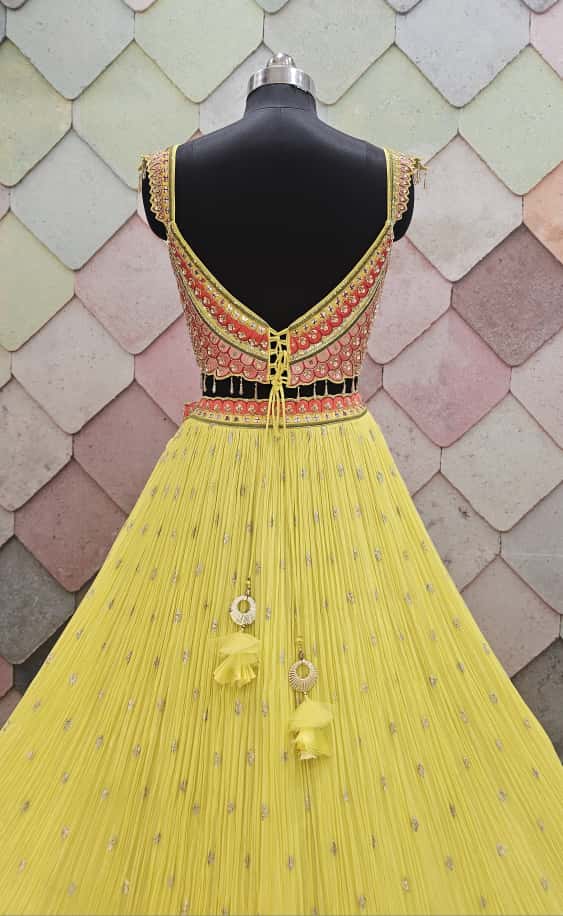 Khokee girlish yellow crop top Lehenga