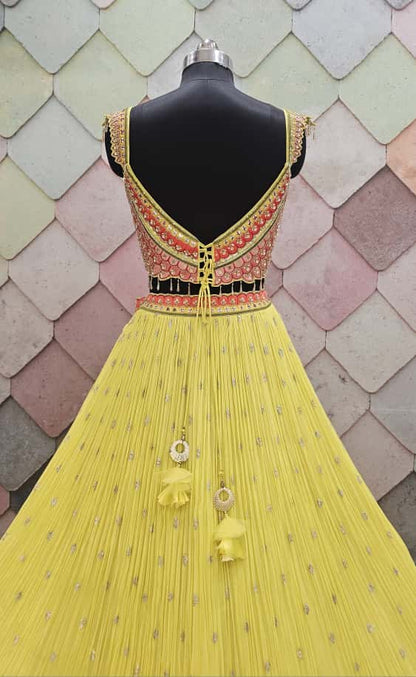 Khokee girlish yellow crop top Lehenga