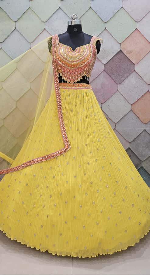 Khokee girlish yellow crop top Lehenga