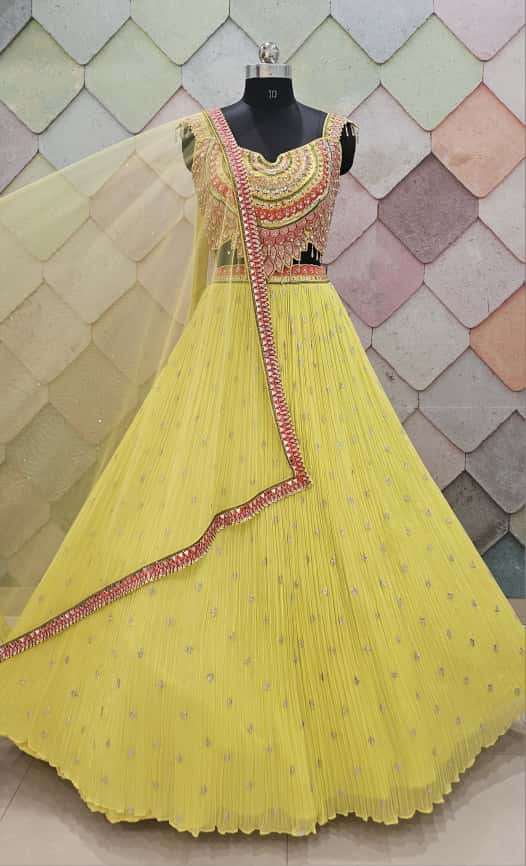 Khokee girlish yellow crop top Lehenga