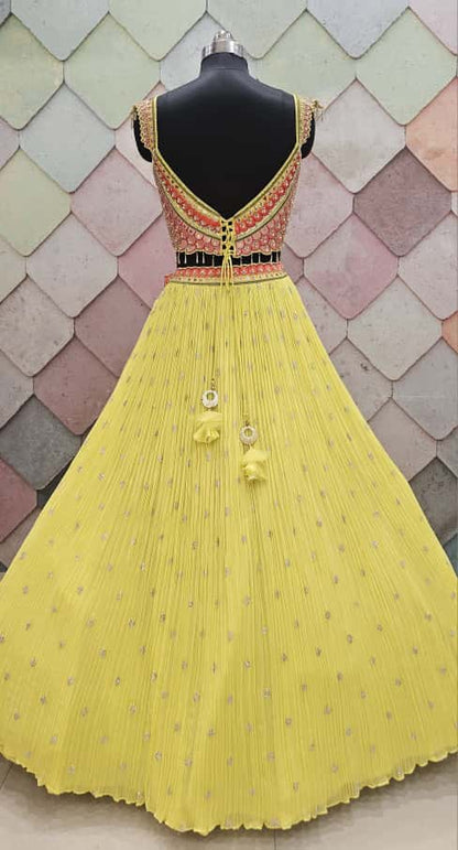 Khokee girlish yellow crop top Lehenga