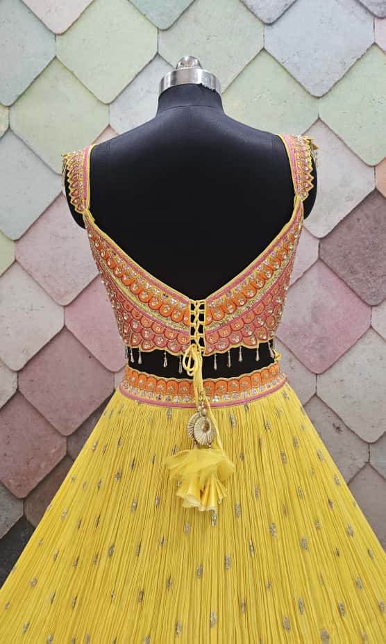 Khokee girlish yellow crop top Lehenga