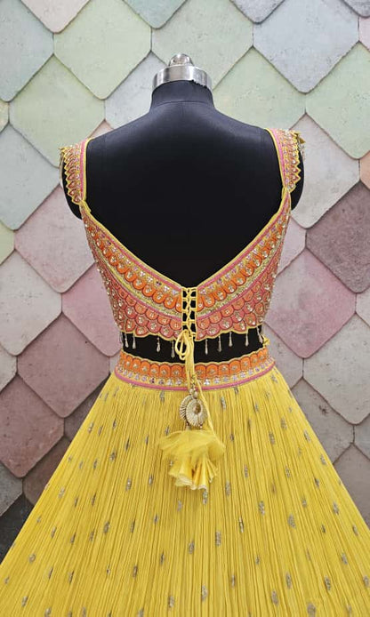 Khokee girlish yellow crop top Lehenga